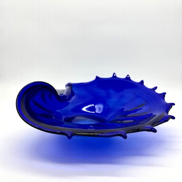 Makora Krosno Cobalt Blue Art Glass Bowl Centerpiece Modern Decor‎ Conch Shell